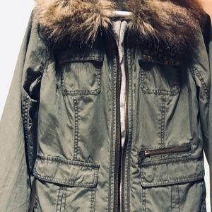Olive Green jacket with fur collar